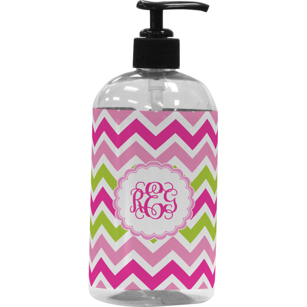 Custom Pink & Green Chevron Plastic Soap / Lotion Dispenser (Personalized)