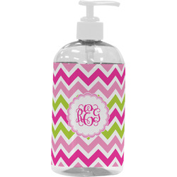 Pink & Green Chevron Plastic Soap / Lotion Dispenser (16 oz - Large - White) (Personalized)