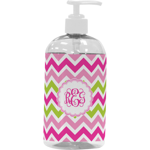 Pink & Green Chevron Large Liquid Dispenser (16 oz) - White