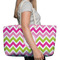 Pink & Green Chevron Large Rope Tote Bag - In Context View