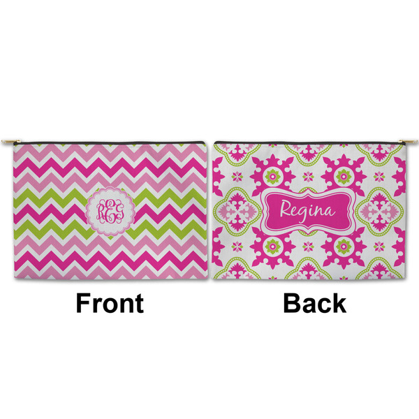 Pink & Green Chevron Large Zipper Pouch Approval (Front and Back)