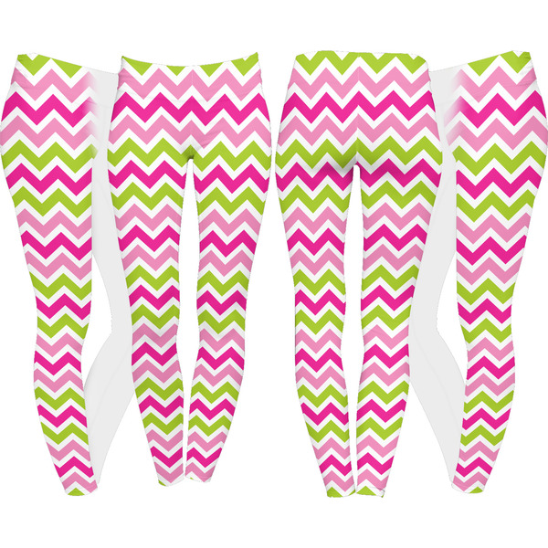 Pink & Green Chevron Leggings Turn Around - Apvl