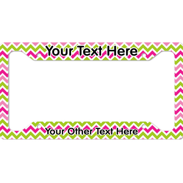 Custom Pink & Green Chevron License Plate Frame - Style A (Personalized)