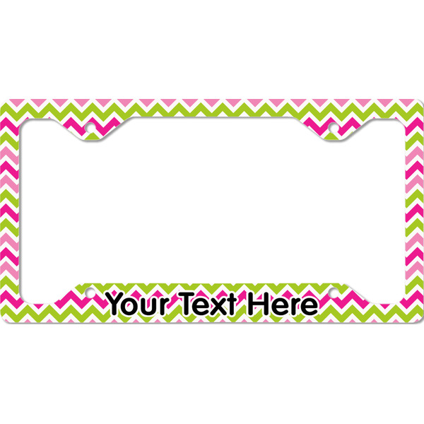 Custom Pink & Green Chevron License Plate Frame - Style C (Personalized)