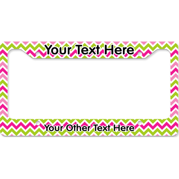 Custom Pink & Green Chevron License Plate Frame - Style B (Personalized)