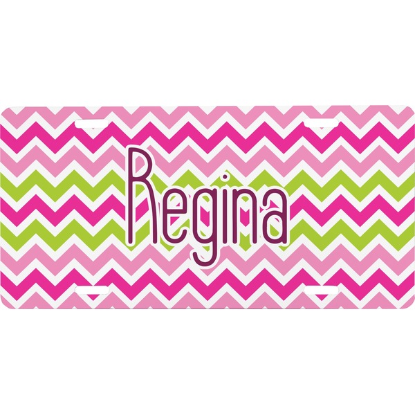 Custom Pink & Green Chevron Front License Plate (Personalized)