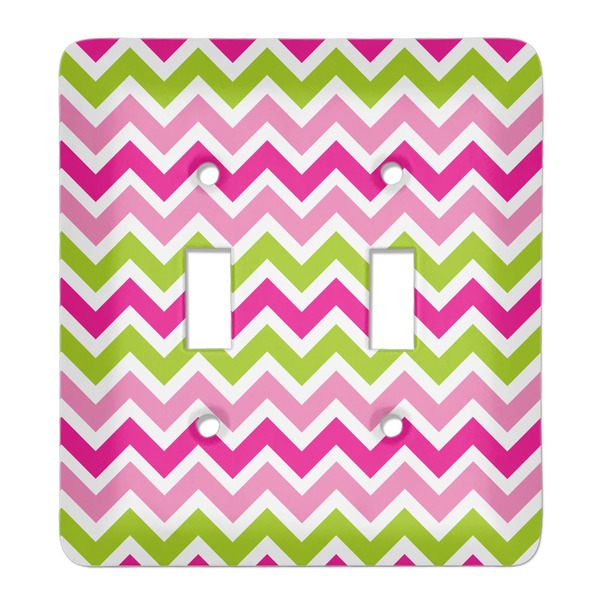 Custom Pink & Green Chevron Light Switch Cover (2 Toggle Plate)