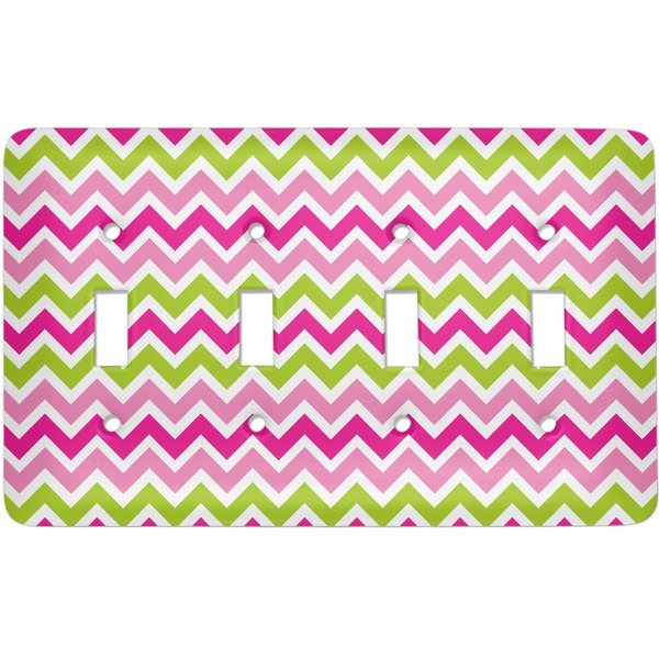 Custom Pink & Green Chevron Light Switch Cover (4 Toggle Plate)