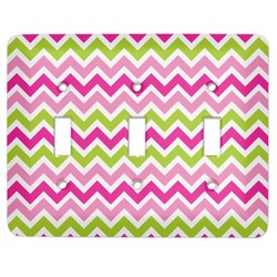Pink & Green Chevron Light Switch Cover (3 Toggle Plate)