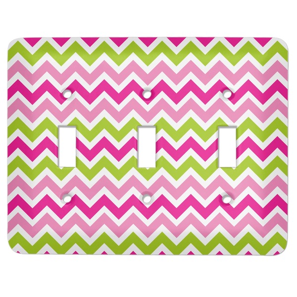 Custom Pink & Green Chevron Light Switch Cover (3 Toggle Plate)