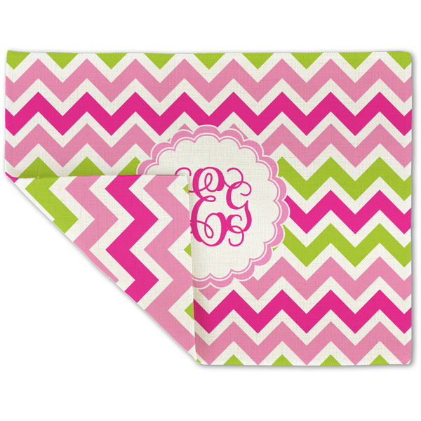 Pink & Green Chevron Linen Placemat - Folded Corner (double side)