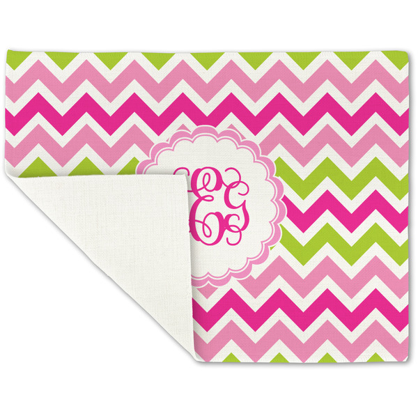 Pink & Green Chevron Linen Placemat - Folded Corner (single side)