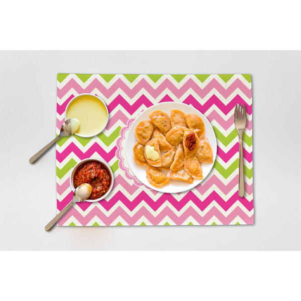 Pink & Green Chevron Linen Placemat - Lifestyle (single)