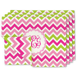 Pink & Green Chevron Double-Sided Linen Placemat - Set of 4 w/ Monogram
