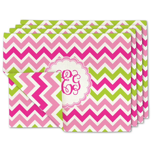 Custom Pink & Green Chevron Linen Placemat w/ Monogram