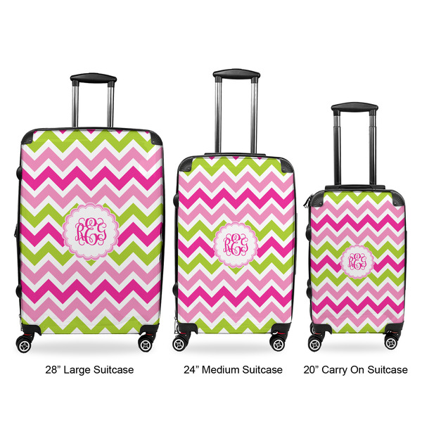 Pink & Green Chevron Luggage Bags all sizes - With Handle