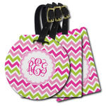 Pink & Green Chevron Plastic Luggage Tag (Personalized)