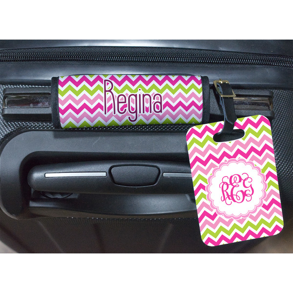 Pink & Green Chevron Luggage Wrap & Tag