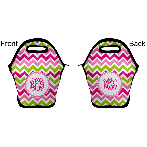 Pink & Green Chevron Lunch Bag - Front and Back