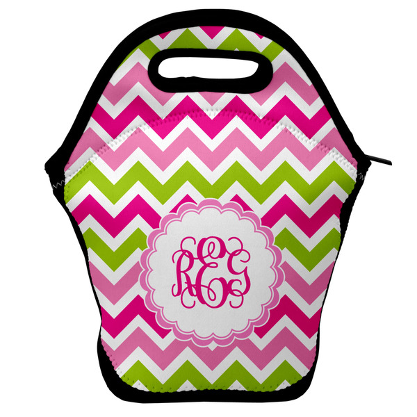 Custom Pink & Green Chevron Lunch Bag w/ Monogram