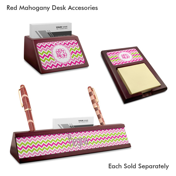 Pink & Green Chevron Mahogany Desk Accessories