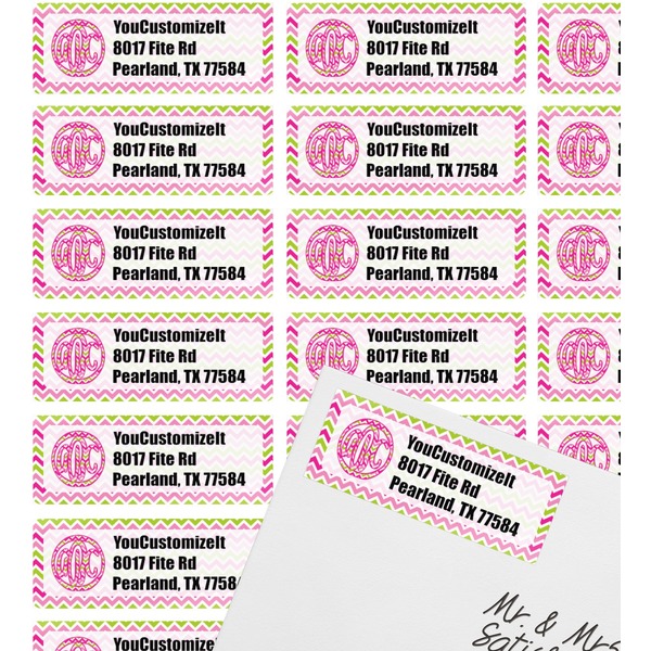 Pink & Green Chevron Mailing Label on Envelope - Multiple Labels
