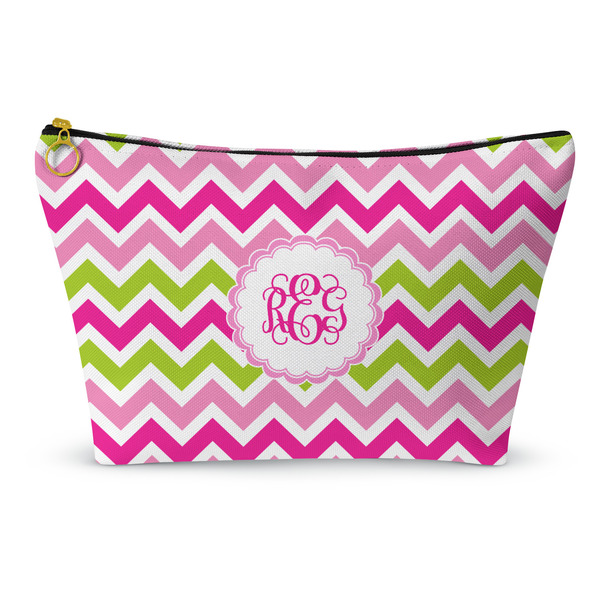 Custom Pink & Green Chevron Makeup Bag (Personalized)