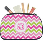 Pink & Green Chevron Makeup / Cosmetic Bag - Medium (Personalized)