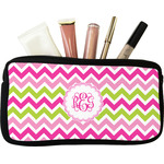 Pink & Green Chevron Makeup / Cosmetic Bag - Small (Personalized)