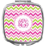 Pink & Green Chevron Compact Makeup Mirror (Personalized)