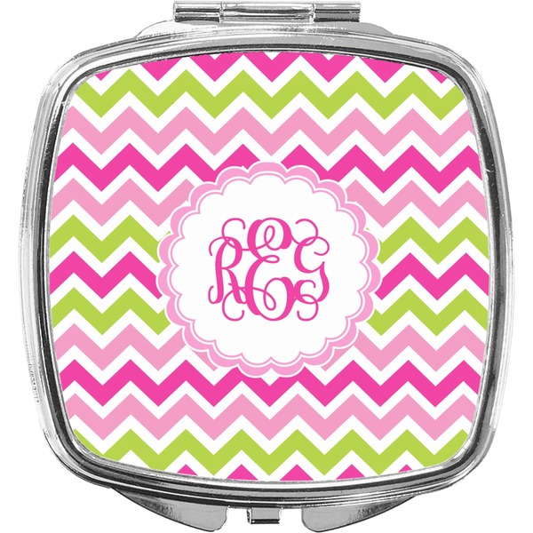 Custom Pink & Green Chevron Compact Makeup Mirror (Personalized)