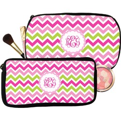 Pink & Green Chevron Makeup / Cosmetic Bag (Personalized)