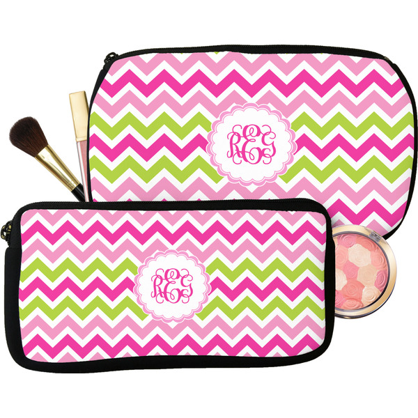 Pink & Green Chevron Makeup / Cosmetic Bags (Select Size)