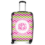 Pink & Green Chevron Suitcase - 24" Medium - Checked (Personalized)