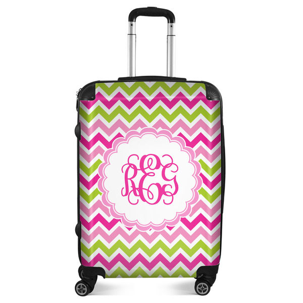 Custom Pink & Green Chevron Suitcase - 24" Medium - Checked (Personalized)