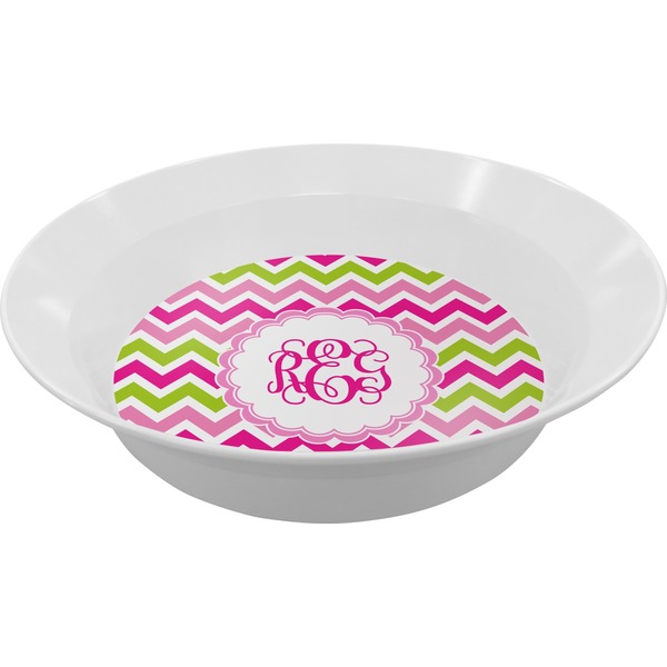 Custom Pink & Green Chevron Melamine Bowl (Personalized)