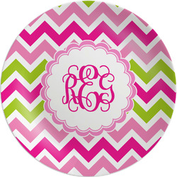 Pink & Green Chevron Melamine Salad Plate - 8" (Personalized)