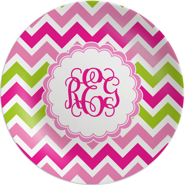 Custom Pink & Green Chevron Melamine Salad Plate - 8" (Personalized)