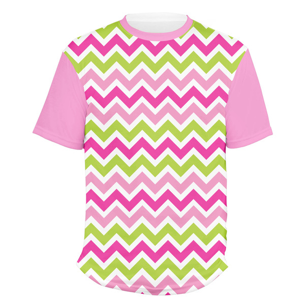 Custom Pink & Green Chevron Men's Crew T-Shirt - 2X Large
