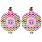 Pink & Green Chevron Metal Ball Ornament - Front and Back