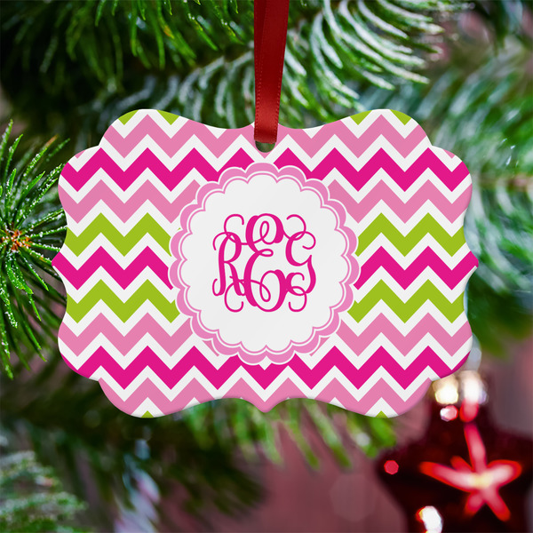 Pink & Green Chevron Metal Benilux Ornament - Lifestyle