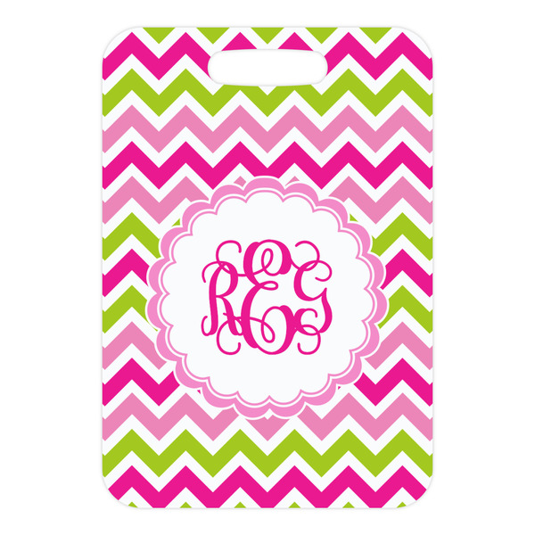 Pink & Green Chevron Metal Luggage Tag - Front Without Strap