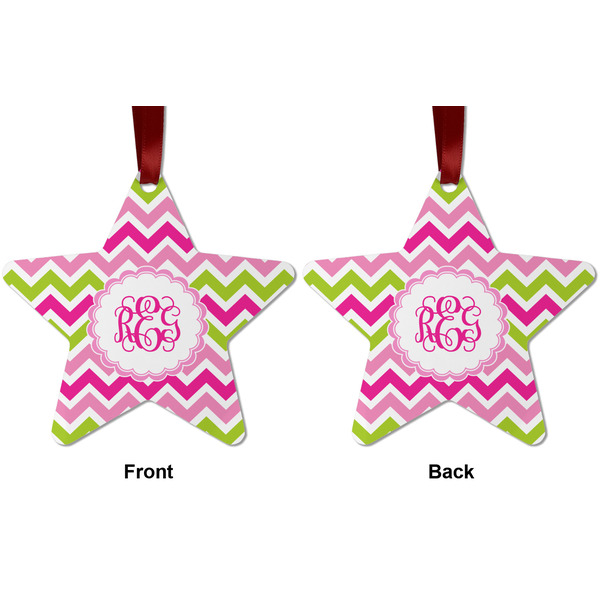 Pink & Green Chevron Metal Star Ornament - Front and Back