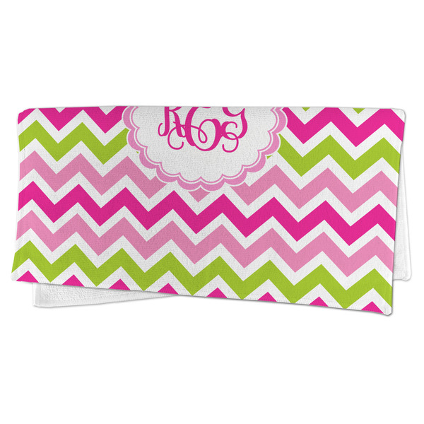 Pink & Green Chevron Microfiber Dish Rag - FOLDED (half)