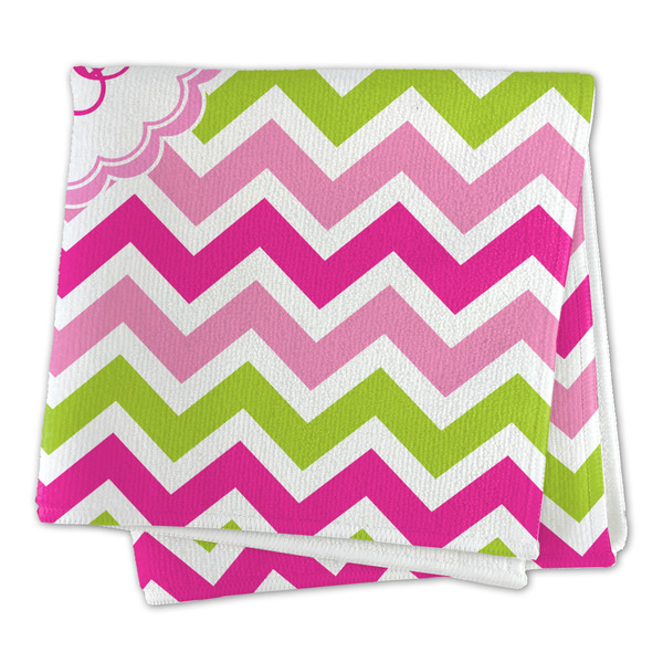 Pink & Green Chevron Microfiber Dish Rag - FOLDED (square)