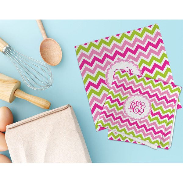 Pink & Green Chevron Microfiber Dish Rag - LIFESTYLE