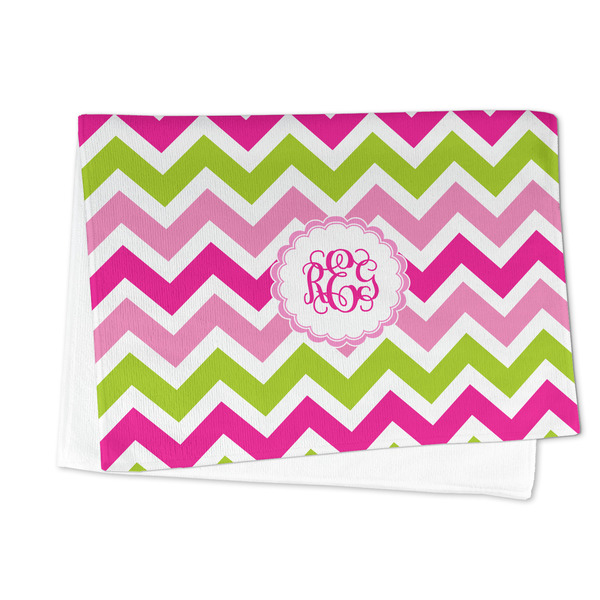 Pink & Green Chevron Microfiber Dish Towel - FOLDED HALF