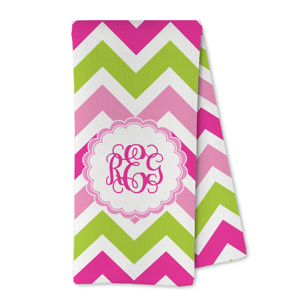Custom Pink & Green Chevron Kitchen Towel - Microfiber (Personalized)