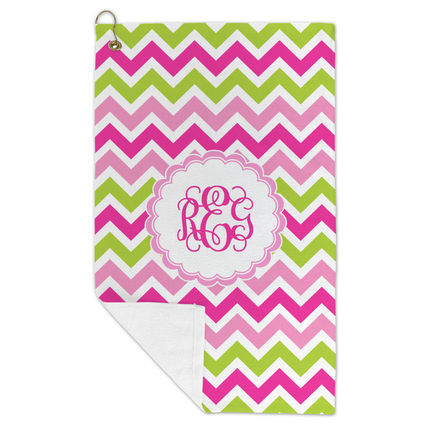 Pink & Green Chevron Microfiber Golf Towels - FOLD