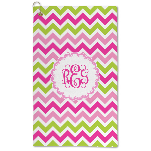 Custom Pink & Green Chevron Microfiber Golf Towel - Large (Personalized)